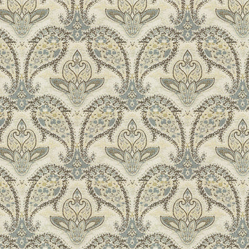 Antoinette Window Curtain Fabric—Ivory|Grey—Paisley Fabric—Sold by The Yard—54" Inches Wide
