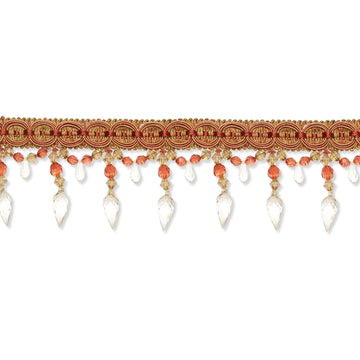 Window Curtain—Diamond—Tassel Fringe—Ribbon 1"Inches—Pink & Gold—Length 1.25 Inches—Width: 4.5 inche—Sold by the Yard