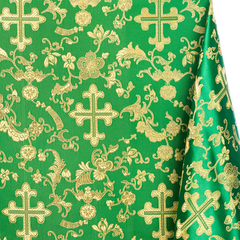 Exquisite Kelly Green / Gold Color Polyester Blend Brocade Fabric