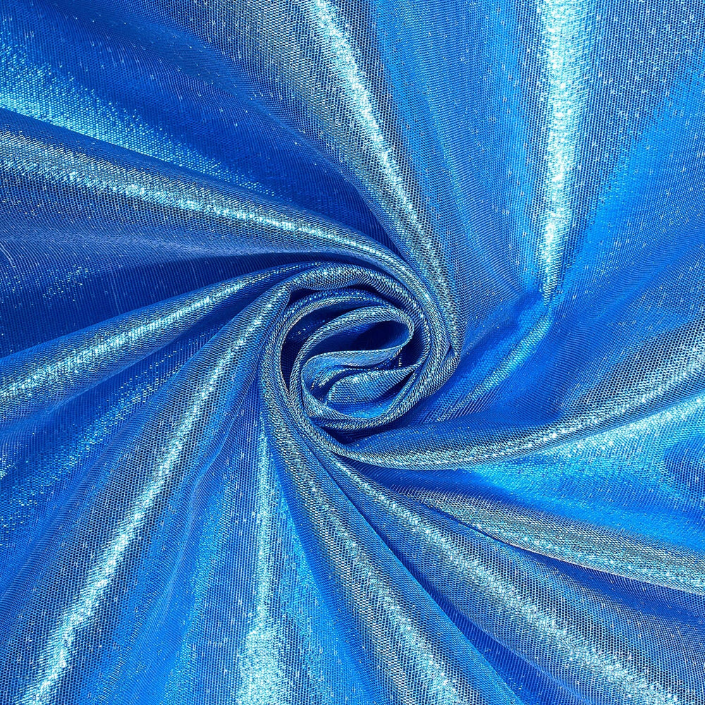 A swirled piece of sapphire blue tissue lame fabric with a shiny, metallic finish| Beautiful Windows Elgin