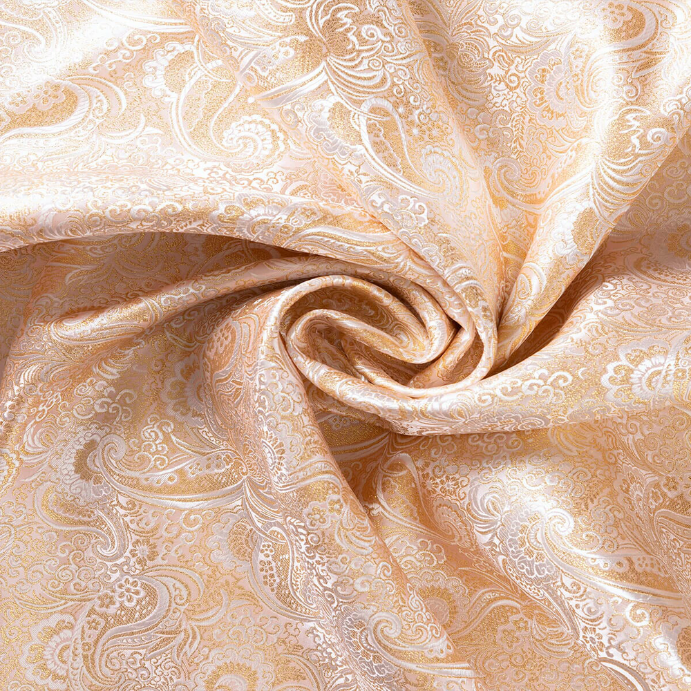 Bellerose Paisley Brocade Fabric—Elegant Pink-Gold Upholstery Fabric Beautiful Windows Elgin