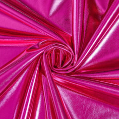 Composition: 95% Polyester, 5% Spandex Material—Fuchsia Color—Stretch Tissue Lamé Knit — 58 Inches Wide— Sold by the Yard.