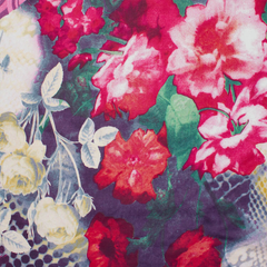 pPink Emma printed cotton fabric with white printed roses and colored stems| Offered by BeautifulWindowsElgin.com—A trusted U.S. online fabric