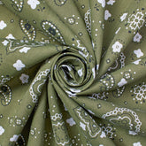 Olive Green Bandana Print Cotton Broadcloth Fabric | Medium Weight