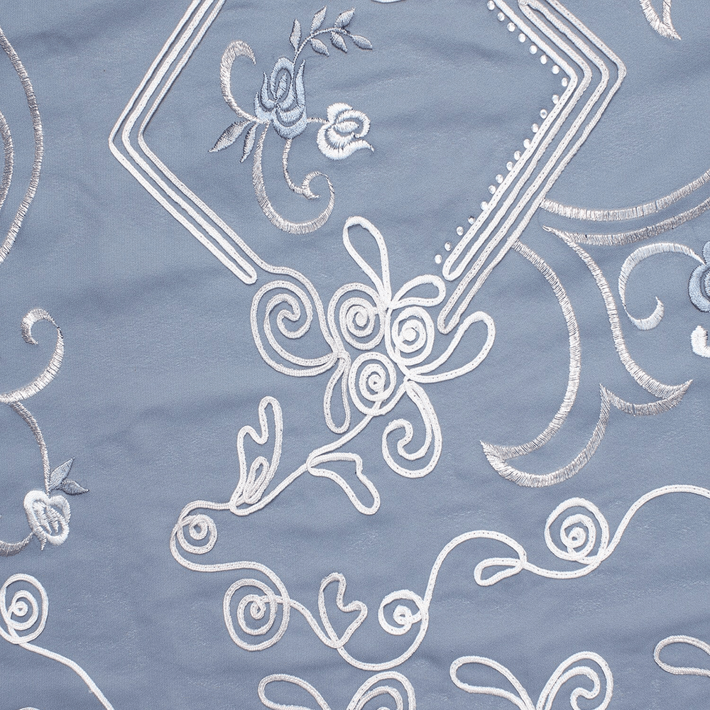 Grey floral embroidered georgette fabric, polyester blend”