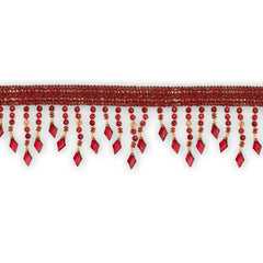 Drapery Beaded—Tassel Fringe—Ribbon 1"Inches—Wine Color—Length 1.25 Inches—Width: 4.5 inche—Sold by the Yard