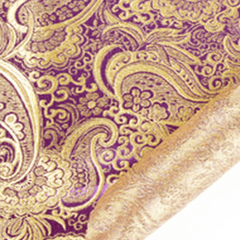 Close-up of paisley patterned fabric in gold and purple| Sold by Beautiful Windows Elgin