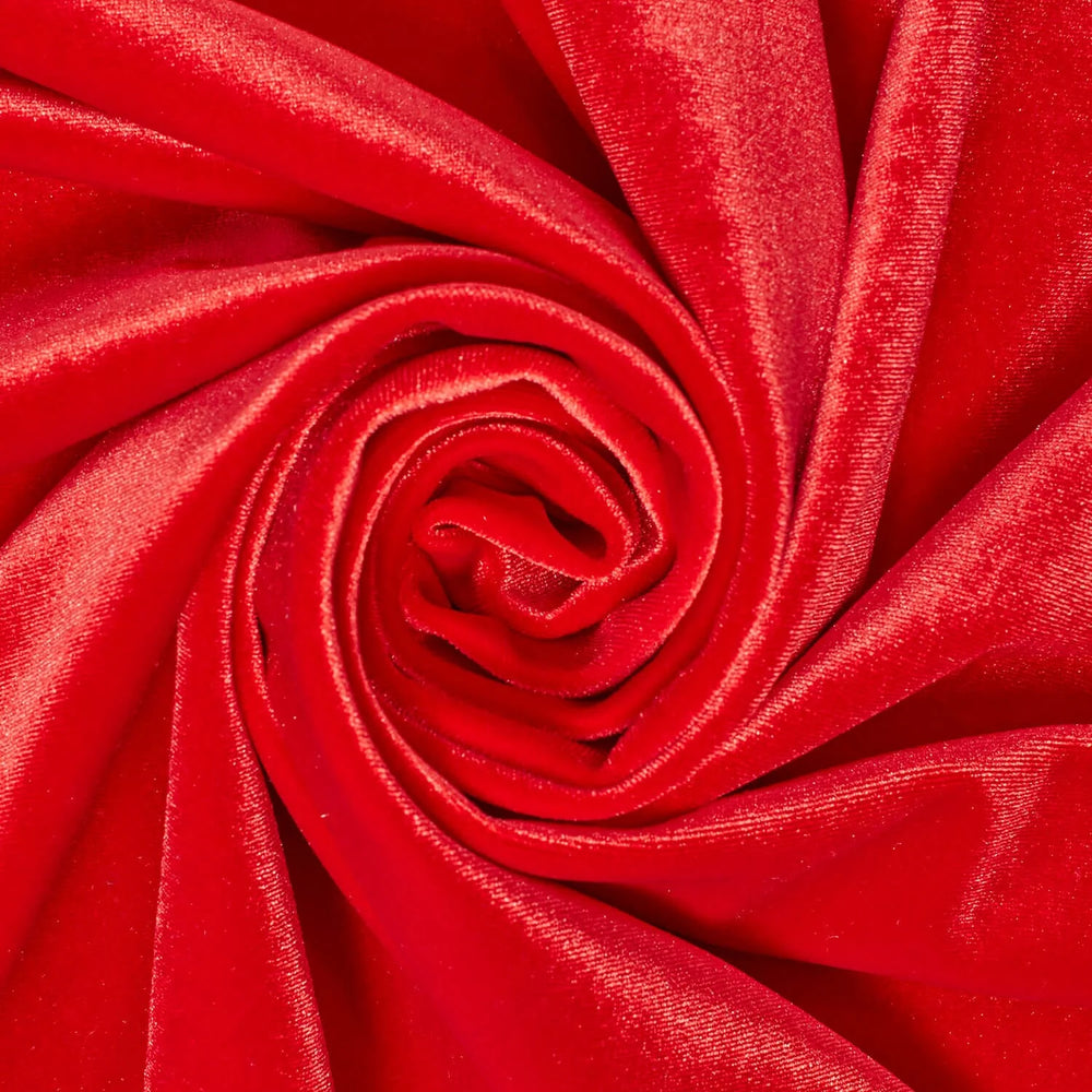 Bordeaux Radiance red stretch velvet fabric roll – 60 inch wide| Sold by Beautiful Windows Elgin
