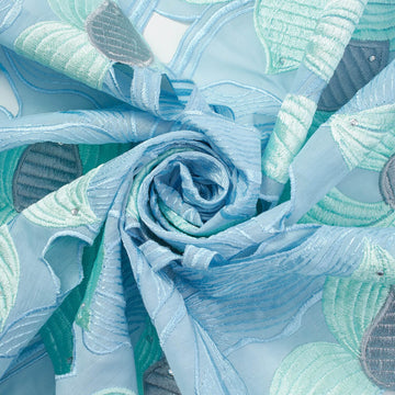 Beverly— Light Blue Fabric— Floral Embroidered —100% Polyester—Multi-Purpose—Sold by The Yard—54"Wide