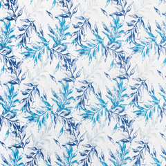 Bay Leaf Print—White-And-Blue—Apparel Fabric —Durable—70% Polyester 30% Cotton—(58/59 Inch) Wide—Available by the Yard—Nationwide Shipping
