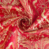 Damask Burgundy Gold Floral Brocade Fabric—Sold by the Yard