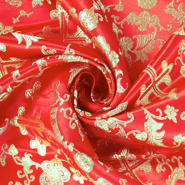 Apostle Attire—Brocade Material—Red & Gold—40% Nylon, 34% Polyester, 26%—58"-Inche Wide—Sold by the Yard