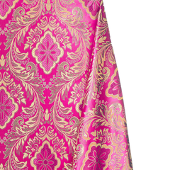Fuchsia Gold Floral Metallic Brocade Fabric – Elegant Damask