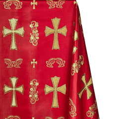 Brocade Fabric| Cross Robe Burgundy Gold—Sold by the Yard