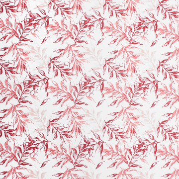 BIANCHERI-WHITE-RED PEBBLE BAY LEAF PRINT LINEN-LOOK FABRIC