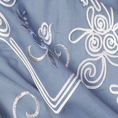 Corded Floral Embroidery—Georgette Grey Material—High-Quality Polyester Blend—Sold by The Yard—54" Inches Wide