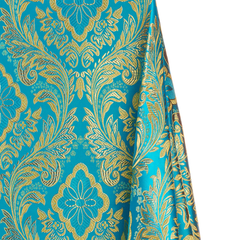 Salisbury—Brocade Metallic Fabric—Turquoise & Gold—58"Inche Wide—Multi-Purpose —Damask —Sold by the Yard