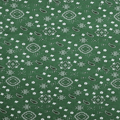 Close‑up of hunter green 100% cotton bandana print