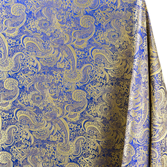 Blue and gold paisley patterned fabric| Sold by Beautiful Windows Elgin