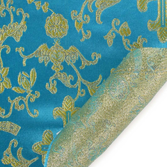 Premium Turquoise Gold Church Cross Brocade Fabric – 58 Wide