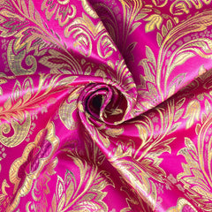 Fuchsia Gold Floral Metallic Brocade Fabric – Elegant Damask