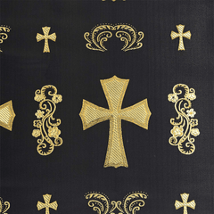 Gold crosses and decorative patterns on a black background | Beautiful Windows Elgin
