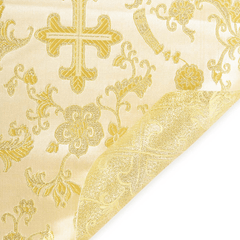 "Metallic poly-blend, durable material for vestments and décor"