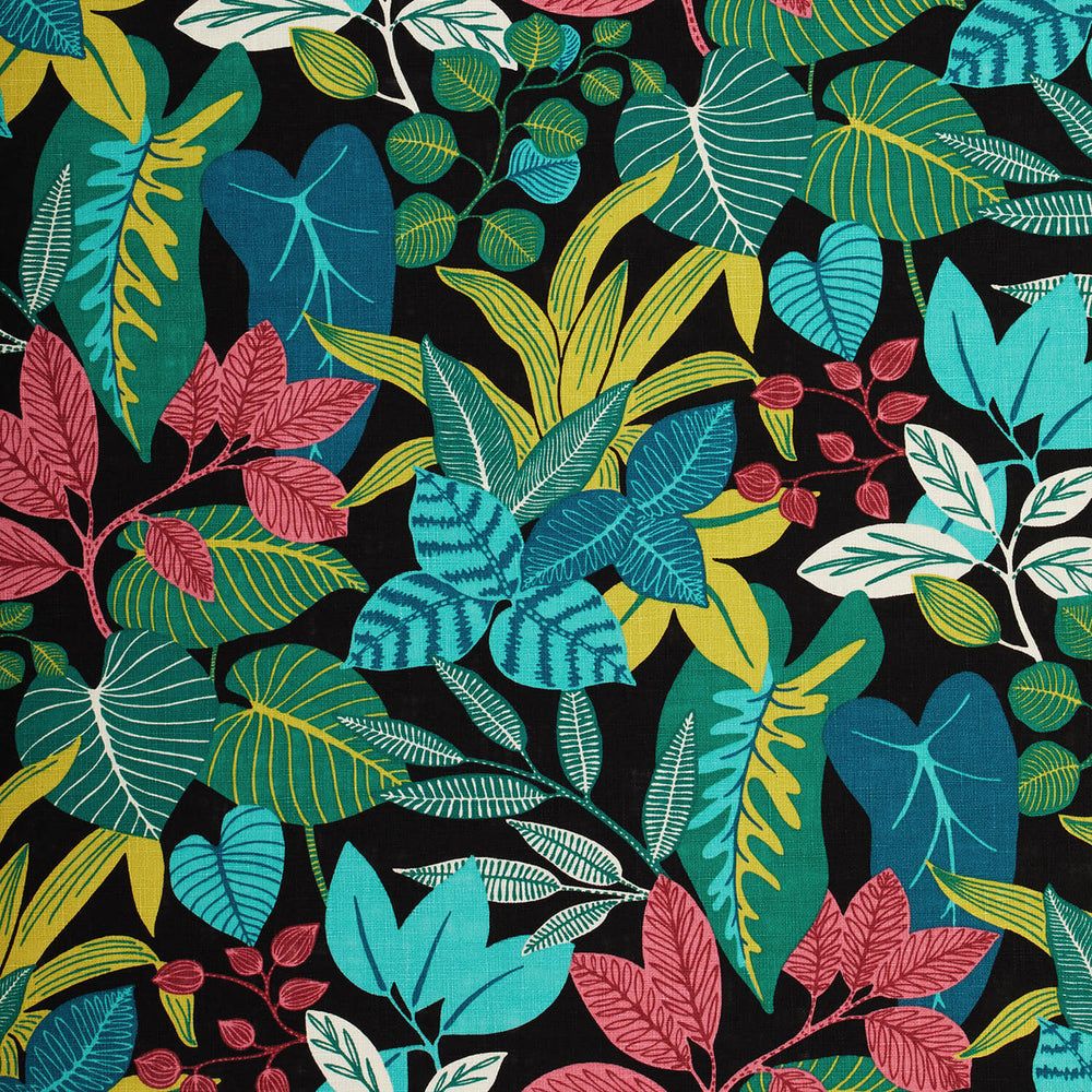 A piece of fabric featuring a tropical floral jungle pattern | Sold by beautitulwindowselgin.com