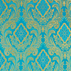 Salisbury—Brocade Metallic Fabric—Turquoise & Gold—58"Inche Wide—Multi-Purpose —Damask —Sold by the Yard