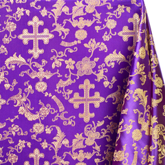 Purple Gold Church Cross Brocade – Premium Polyester – By the Yard