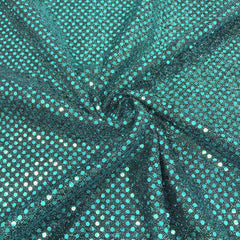 High-Quality Sequence—Fabric For Gowns—Turquoise|Black— Knit Sequins—100% Polyester—Nationwide Shipping