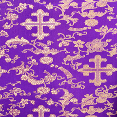 Purple Gold Church Cross Brocade – Premium Polyester – By the Yard