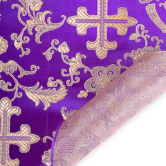 Purple Gold Church Cross Brocade – Premium Polyester – By the Yard