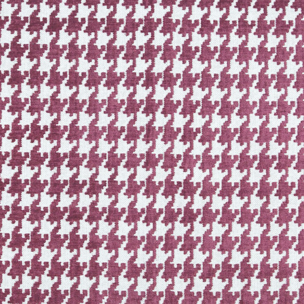 Magenta houndstooth fabric with a visible textured pattern | Offered by BeautifulWindowsElgin.com—A trusted U.S. online fabric store