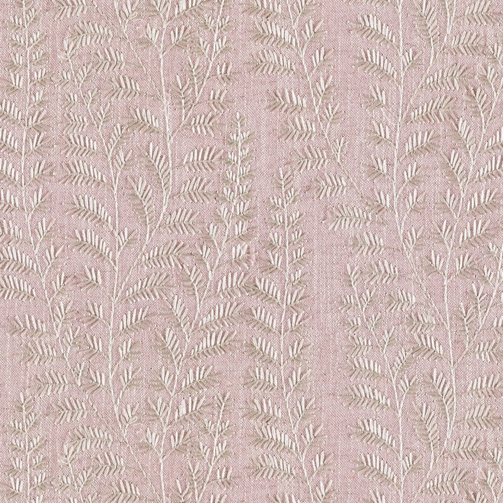 Striking leaf motif in rose pink suitable for drapery, pillows and light upholstery.
