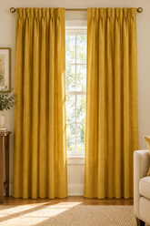 Golden honey pinch pleat drapery panel with 5-inch header, 47 inches wide