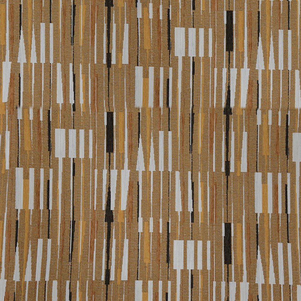 A close-up view of a striped upholstery fabric featuring various shades of brown and white| Sold by Beautiful Windows Elgin