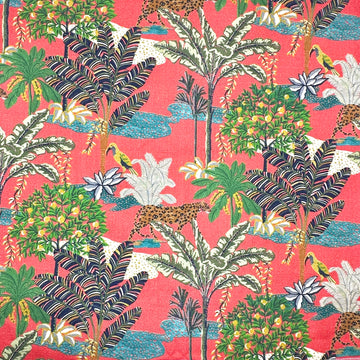 Paradise—Window Curtain Fabric—Multi-Color Floral Pink Color—100% Polyester—54" Inches Wide—Sold by the Yard