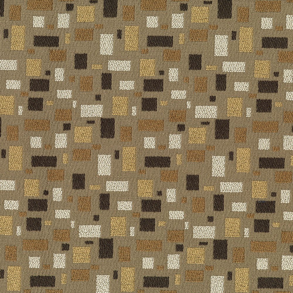 A textile upholstery fabric featuring a contemporary geometric pattern in a natural color palette.