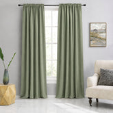 A rod pocket panel features a sewn fabric tunnel at the top of the curtain