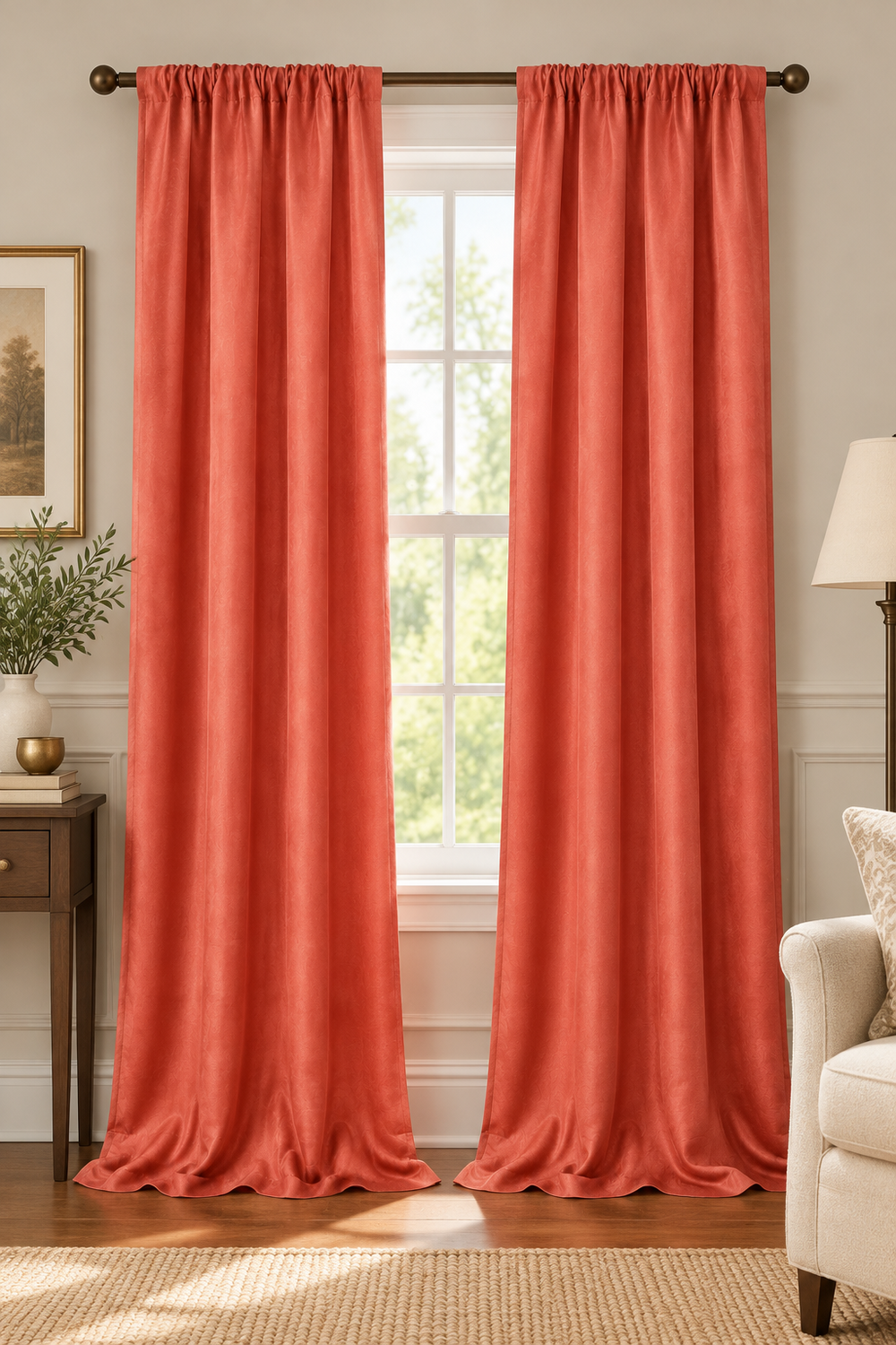 Red Curtain Panel – 5" Rod Pocket, No Header, 47" Wide