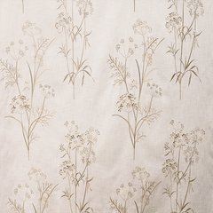 A beige fabric with a floral embroidery pattern| Sold by Beautiful Windows Elgin