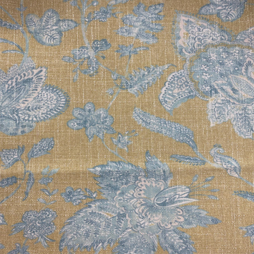 Zara-Grace—Mustard Blue—Toile Fabric—Custom Drapes—100% Polyester—Sold by The Yard—54" Inches Wide
