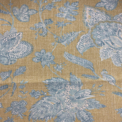 Zara-Grace—Mustard Blue—Toile Fabric—Custom Drapes—100% Polyester—Sold by The Yard—54" Inches Wide