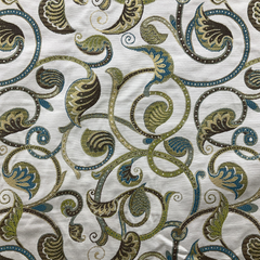 Foliage Scrollwork Fabric—Blue Green White —100%Polyester—Quality Multi-Purpose Fabric—Sold by The Yard-52" Inches Wide