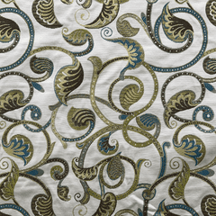 Foliage Scrollwork Blue Green White Polyester Fabric—52 Inch