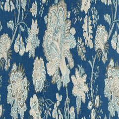 Helmsley indigo blue drapery fabric showcasing a floral pattern| | Order online at BeautifulWindowsElgin.com — A online fabric store in the United States.