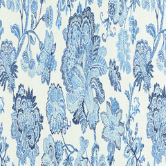 Belmont Porcelain Blue Floral—Window Curtain Fabric—100% Cotton—Strong Durability—Multi-Purpose—Sold by The Yard—54"Wide