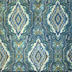 Traditional cream‑blue floral drapery fabric — Beautiful Windows Elgin USA