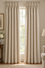 Pinch pleat drapery panel with 5" header.